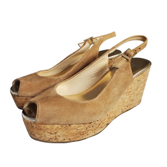 Jimmy Choo Praise Wedge Slingback Suede Platform Sandals - 35 EU - Picture 4 of 11